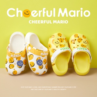 Cheerful Mario Crocs รองเท้าแตะ พื้นนิ่ม กันลื่น เหมาะกับฤดูร้อน สําหรับเด็กผู้ชาย และเด็กผู้หญิง