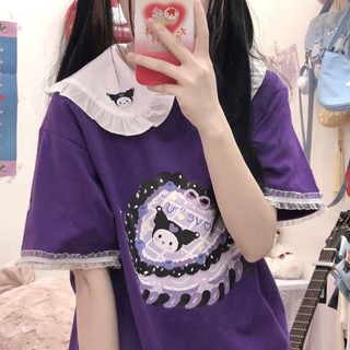 Kuromi เสื้อยืดแขนสั้น ผ้าฝ้ายแท้ เข้ากับทุกการแต่งกาย แฟชั่นฤดูใบไม้ผลิ และฤดูร้อน สไตล์ญี่ปุ่น สําหรับผู้หญิง 2023