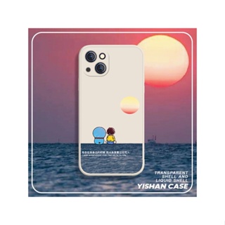 เคสโทรศัพท์มือถือ ซิลิโคน ลายการ์ตูนโดราเอมอน โนบิตะ พระอาทิตย์ตก สไตล์ญี่ปุ่น สําหรับ iPhone 14plus 11pro MINI 13promax 6splus xsmax Xr 12pro