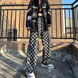 DaDulove💕 New Korean Version of INS Black and White Plaid Jeans WOMENS High Waist Wide Leg Pants Large Size Trousers