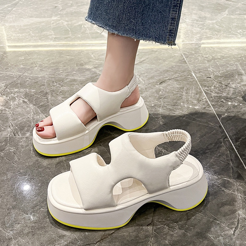 renben-ฤดูร้อนใหม่ผ้ายืดหยุ่นด้านล่างแบนหัวตารางเปิดนิ้วเท้าลำลองมัฟฟินรองเท้าแตะชายหาดด้านล่างหนาของผู้หญิงและรองเท้าแตะส้นเตารีด