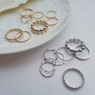 แหวนไข่มุก รูปทรงเรขาคณิต สไตล์ญี่ปุ่น และเกาหลี เรียบง่าย สวยงาม 8 ชิ้น ต่อชุด
