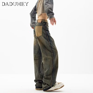 DaDuHey🎈 Women Straight American Style Plus Size Yellow Mud Jeans Womens High Stree Ins Fashion High Waist Wide Leg Loose Pants