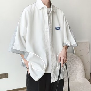 เสื้อเชิ้ตแขนสั้น ทรงหลวม ขนาดใหญ่ แฟชั่นฤดูร้อน สไตล์ฮ่องกง สําหรับผู้ชาย