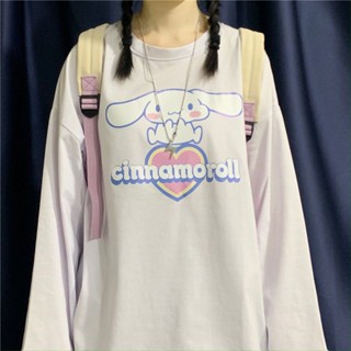 C1 เสื้อยืดแขนยาว ผ้ากํามะหยี่ ลายการ์ตูนน่ารัก ทรงหลวม เข้ากับทุกการแต่งกาย แฟชั่นฤดูใบไม้ผลิ และฤดูใบไม้ร่วง สําหรับผู้หญิง