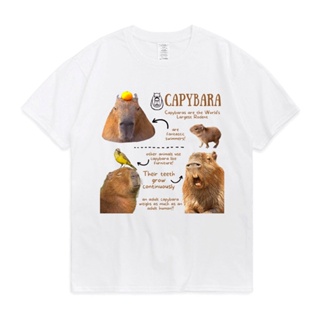 เสื้อยืดพิมพ์ลายแฟชั่น เสื้อยืดแขนสั้น พิมพ์ลายการ์ตูน Capybara Fun Facts เข้ากับทุกการแต่งกาย แฟชั่นฤดูร้อน สไตล์สตรีท