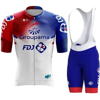 เสื้อกีฬาแขนสั้น ลายทีม FDJ สีฟ้า สีแดง แฟชั่นฤดูร้อน สําหรับผู้ชาย 2024