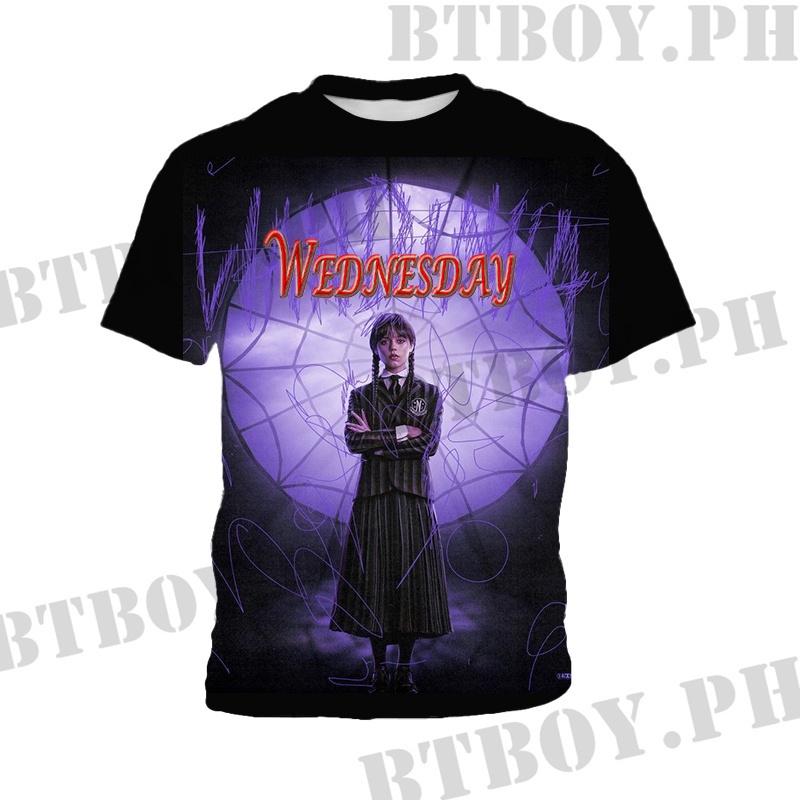 เสื้อยืดแขนสั้น-พิมพ์ลาย-addams-เครื่องแต่งกายวันพุธ-สําหรับเด็กผู้หญิง-อายุ-3-13-ปี