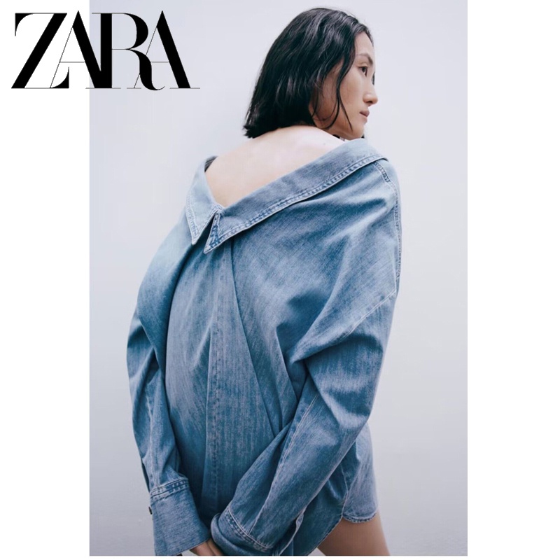 zara-ใหม่-เสื้อเชิ้ตยีน-คอปกต่ํา-ทรงหลวม-สําหรับผู้หญิง