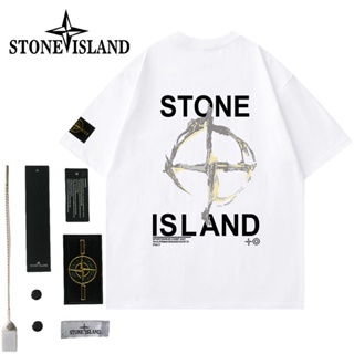 เสื้อยืด ผ้าฝ้าย 100% พิมพ์ลาย Stone Island สไตล์สตรีท สําหรับผู้ชาย และผู้หญิง