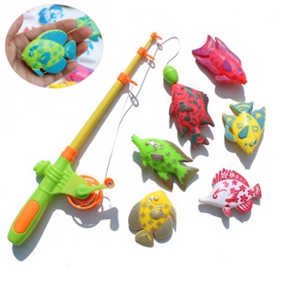 ChildrenS 7pcs/Set Magnetic Fishing Parent-Child Interactive Toys Game Kids 1 Rod 6 3d Fish Baby Bath Toys Outdoor Toy