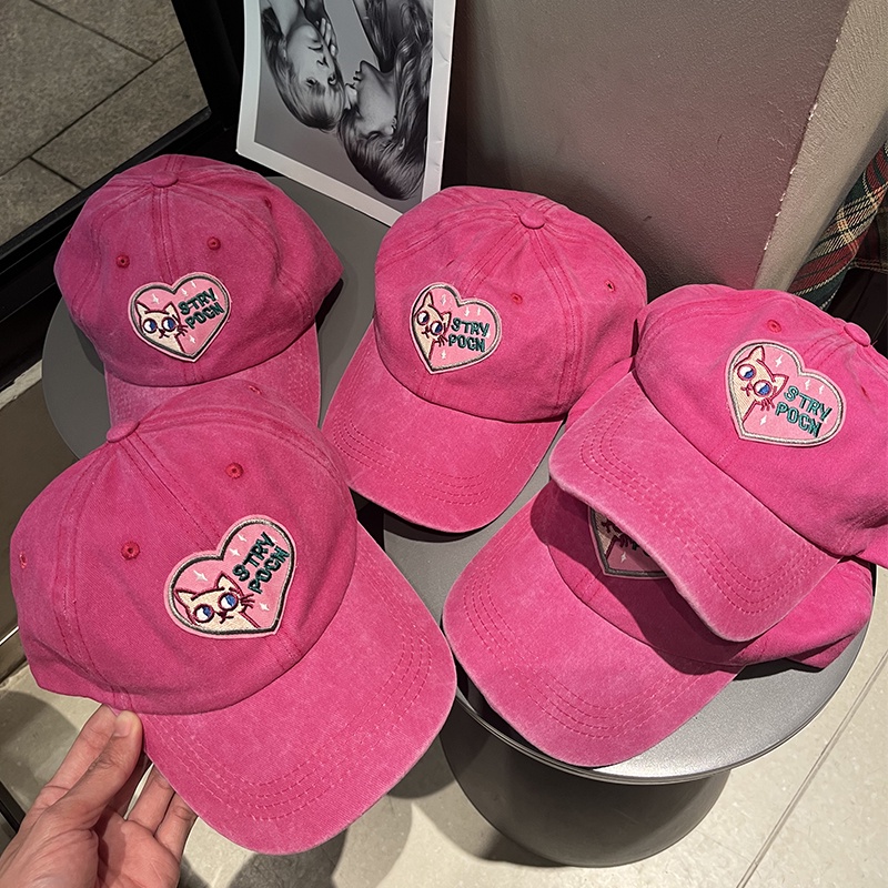 หมวกเบสบอล-แบบนิ่ม-สีชมพู-สไตล์เกาหลี-เรโทร-สําหรับผู้หญิง