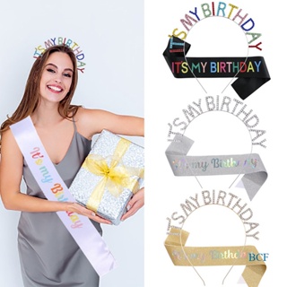 Bcf It My Birthday Sash Tiara ชุดมงกุฎคาดศีรษะ สุขสันต์วันเกิด ปาร์ตี้ ของขวัญ ของตกแต่ง สําหรับผู้หญิง เจ้าหญิง