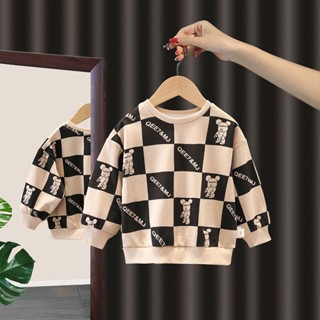 เสื้อสเวตเตอร์ฤดูใบไม้ร่วงสำหรับเด็กผู้ชาย เสื้อสวมหัวเด็กคอกลมสไตล์ต่างประเทศใหม่ เสื้อท่อนล่างแขนยาวเด็กก็หล่อ