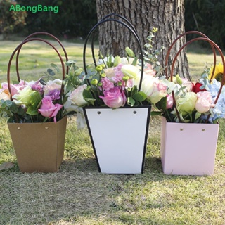 Abongbang กล่องกระดาษคราฟท์ กันน้ํา ลายดอกไม้ แบบพกพา สําหรับใส่ของขวัญ ปาร์ตี้