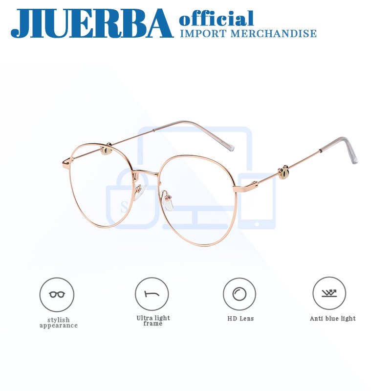 jiuerba-ใหม่-แว่นตาสายตาสั้น-กรอบโลหะ-ทรงกลม-ป้องกันแสงสีฟ้า-แฟชั่นสําหรับผู้หญิง