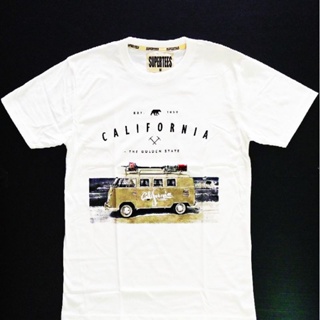 เสื้อยืด Supertees (มี2สี ขาวและกรมเขียว) cotton 100% ลายรถเก่าCalifornia
