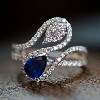 แหวนเพทาย รูปหยดน้ํา สีฟ้า แฟชั่นสําหรับผู้ชาย และผู้หญิง