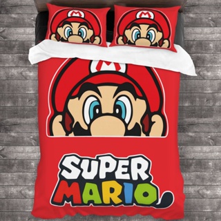 3 in 1 Super Mario ชุดเครื่องนอน ผ้าปูที่นอน ปลอกหมอนนุ่ม พิมพ์ลายการ์ตูน 3D 3 ชิ้น และปลอกหมอน 2 ชิ้น