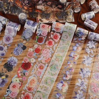 Jianwu ม้วนเทปกระดาษ PET ลายดอกไม้ สไตล์โบราณ ขนาด 200 ซม. 500 ซม. สําหรับตกแต่ง DIY