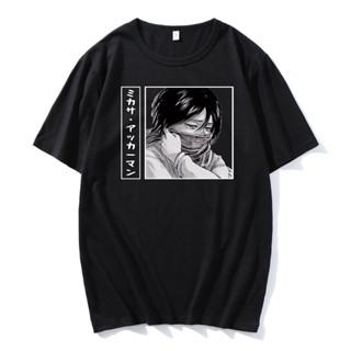 เสื้อยืดแขนสั้นเสื้อ ยืด ผู้ชาย เสื้อยืดแขนสั้นแขนสั้นของไททันสําหรับผู้ชายและผู้หญิงอะนิเมะ Mikasa Ackerman เสื้อยืดแขน