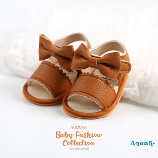 Aqq- รองเท้าแตะ ประดับโบว์ สีพื้น เหมาะกับฤดูร้อน สีขาว สีน้ําตาล สีดํา สีชมพู สําหรับเด็กผู้หญิง 0-18 เดือน