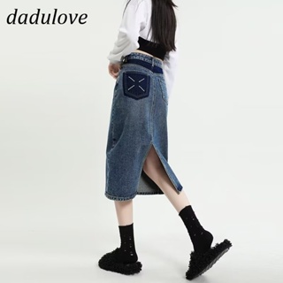 DaDulove💕 New Korean Version of Light Blue High-waisted Denim Mid-length Skirt with Slits and Hip A- line Skirt