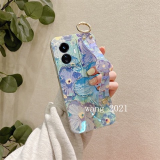 New Phone Case เคส Realme C55 / Realme C55 NFC Casing with Wristband Stand Fashion Shiny Luxurious Rhinestone Flowers All Lens Protective Soft Back Cover เคสโทรศัพท