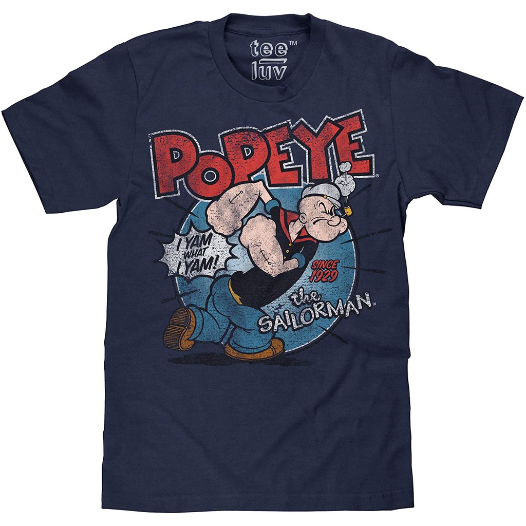 เสื้อยืดผ้าฝ้ายพิมพ์ลายผ้าฝ้าย-100-ป๊อปอาย-เยาวชน-tee-luv-popeye-the-sailorman-t-shirt-i-yam-what-i-yam-popeye-ca-01