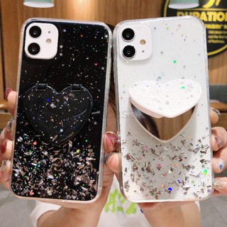 เคสโทรศัพท์มือถือ ซิลิโคน ลายหัวใจ พร้อมกระจกขาตั้ง สําหรับ VIVO 1814 1820 1929 1808 1802 1803 1714 1716 1719 1718 1609 1612 1601 1818 1819 1811 1812 1816 1817 1810 1807