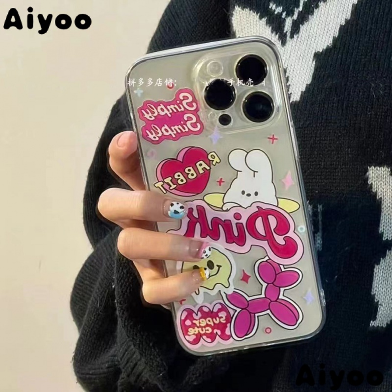 bqio-เคสโทรศัพท์มือถือใส-แบบนิ่ม-ลายกระต่าย-trojan-สีชมพู-สําหรับ-apple-iphone-14-13promax-12-11pro-xr-xs-7-8p