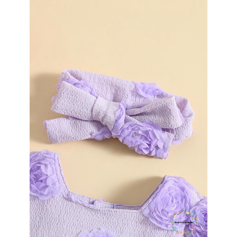 babyclothes-ชุดจั๊มสูทรอมเปอร์-แขนสั้น-คอสี่เหลี่ยม-ลายดอกไม้-3d-พร้อมที่คาดผม-สําหรับเด็กทารกผู้หญิง