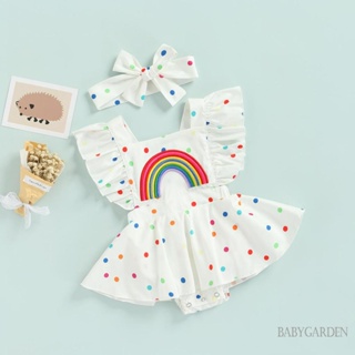 Babygarden- ชุดรอมเปอร์ แขนแต่งระบาย ลายจุด สีรุ้งน่ารัก สําหรับเด็กผู้หญิง 0-24 เดือน สีขาว