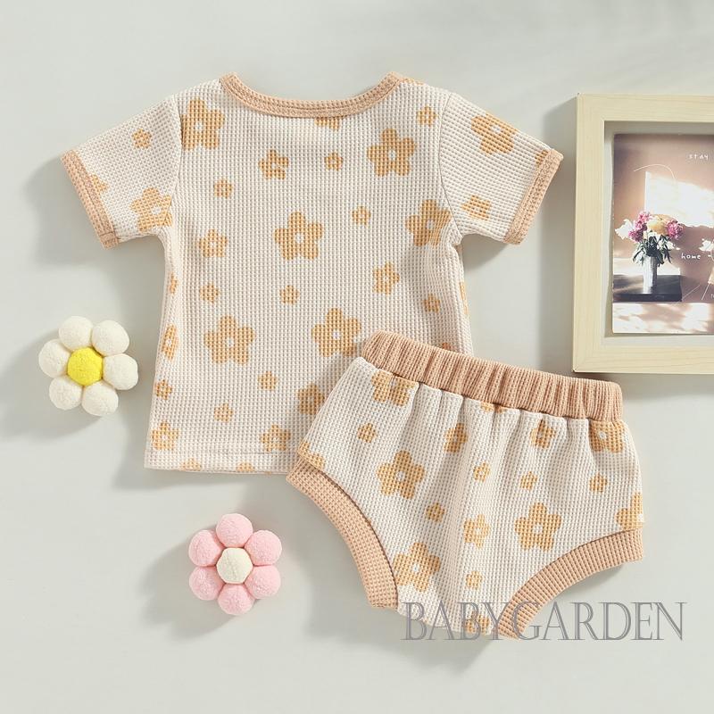 babygarden-0-18months-ชุดเสื้อผ้าเด็กทารก-ลายดอกไม้-ฤดูร้อน-เสื้อยืดแขนสั้น-กางเกงขาสั้น-ยืดหยุ่น-ลําลอง