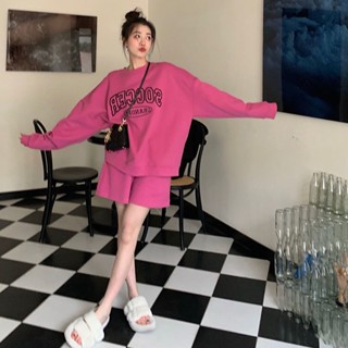 เสื้อกันหนาวแขนยาว กางเกงขาสั้น ขากว้าง แบบบาง ทรงหลวม สไตล์เกาหลี แฟชั่นฤดูใบไม้ผลิ และฤดูใบไม้ร่วง สําหรับผู้หญิง