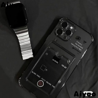 ✅ใหม่ เคสโทรศัพท์มือถือแบบนิ่ม ใส กันรอยกล้องโพลารอยด์ พร้อมช่องใส่บัตร สีดํา เรียบง่าย สําหรับ iPhone 14 13promax 12 x xs 8pins EXMD