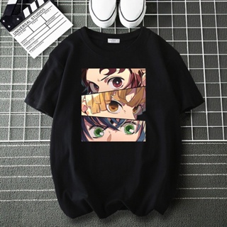Demon Slayer Funny Eyes 100% Cotton Tee Shirt Men Anime Fashion T Shirt Brand Casual Loose Tops Male Hip Hop Haraju_03