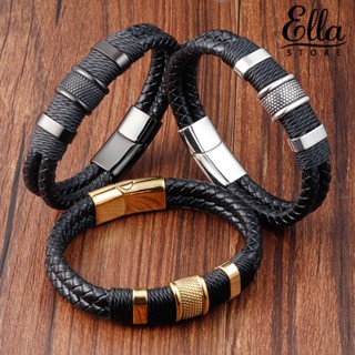 Ellastore123 สร้อยข้อมือถักสองชั้น สไตล์พังก์ เรโทร สําหรับผู้ชาย