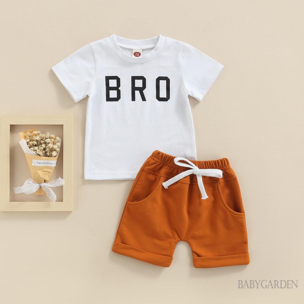 babygarden-0-24months-ชุดเสื้อผ้าเด็กผู้ชาย-เสื้อแขนสั้น-พิมพ์ลายตัวอักษร-กางเกงขาสั้น-สีพื้น