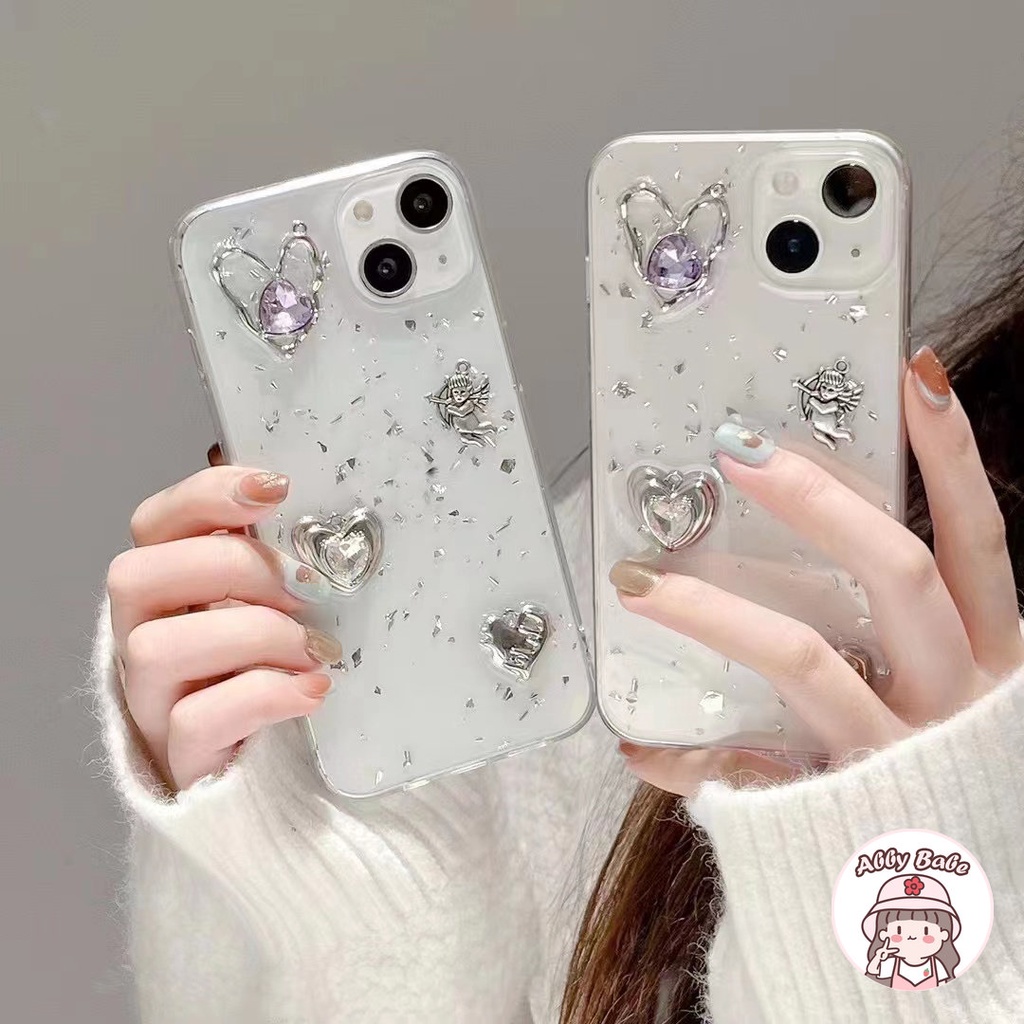 เคสโทรศัพท์มือถือ-tpu-นิ่ม-แบบใส-กันเหงื่อ-ลายอเมทิสต์-หัวใจ-ประดับกลิตเตอร์-หรูหรา-สําหรับ-iphone-14-pro-max-13-12-11-pro-max