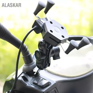  ALASKAR 5V 2A ฐานวางโทรศัพท์มือถือมอเตอร์ไซค์พร้อมที่ชาร์จ USB ที่วางโทรศัพท์ยึดจับหมุนได้ 360 องศาสำหรับโทรศัพท์