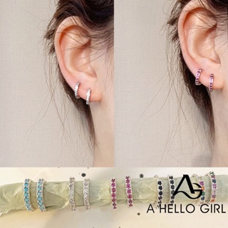 สินค้า A HELLO GIRL ต่างหูกระดุม ทรงกลม ประดับเพชร สไตล์เกาหลี สําหรับผู้หญิง