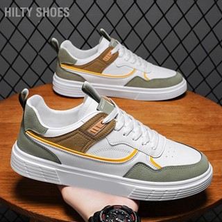 Hilty Shoes รองเท้าผ้าใบลําลอง หนังสังเคราะห์ ส้นแบน ระบายอากาศ เหมาะกับการเล่นกีฬา กลางแจ้ง สําหรับผู้ชาย