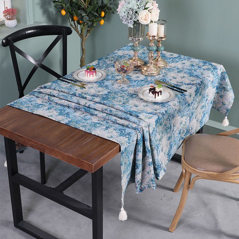 ผ้าปูโต๊ะดอกเบญจมาศสีน้ำเงิน-กันลื่น-สำหรับตกแต่งห้องครัว