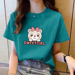 เสื้อยืดคอกลม แขนสั้น พิมพ์ลายการ์ตูน ทรงหลวม สไตล์เกาหลี แฟชั่นสําหรับผู้หญิง