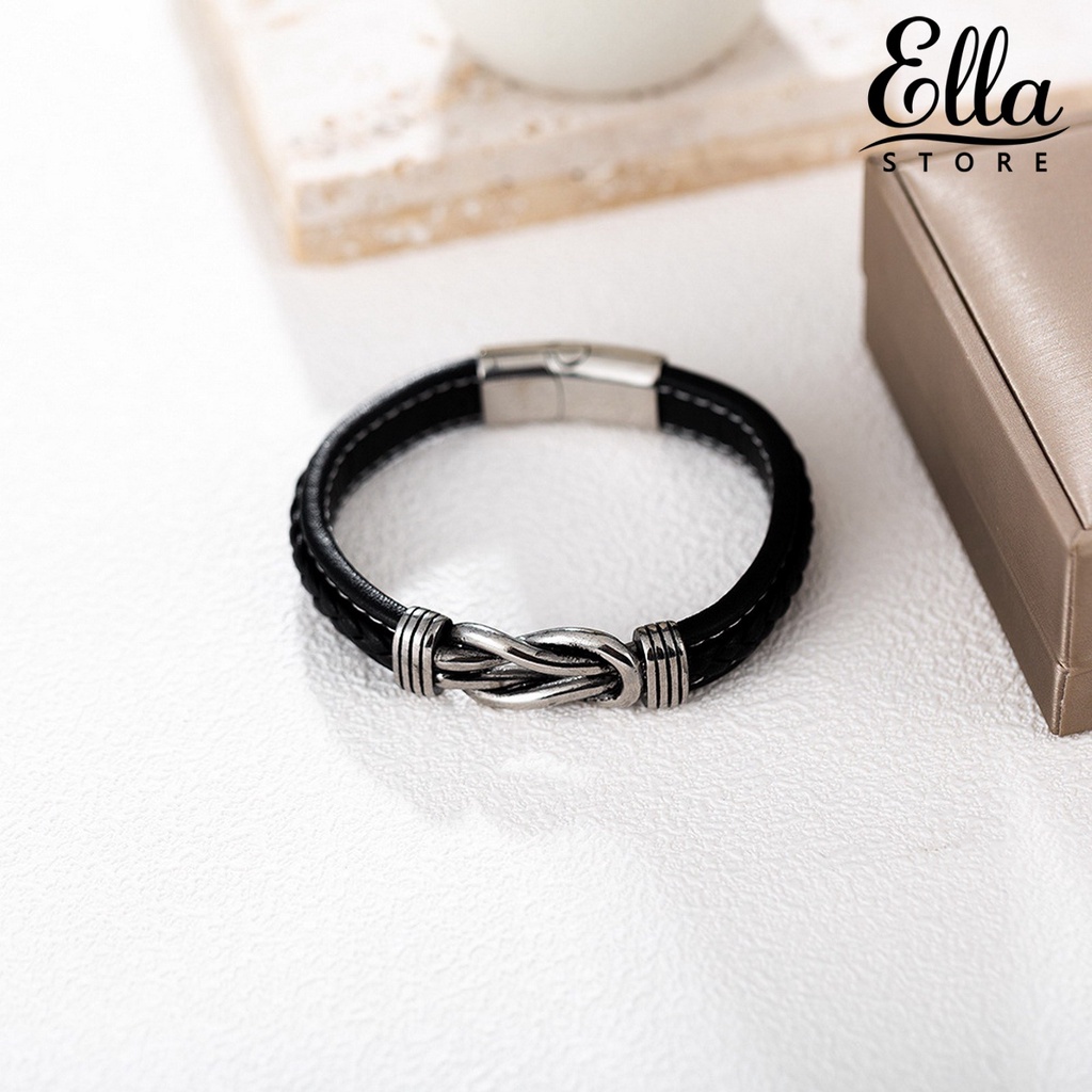 ellastore123-กําไลข้อมือหนังเทียม-แบบถัก-โลหะผสม-สไตล์ฮิปฮอป-เครื่องประดับแฟชั่น-สําหรับผู้ชาย