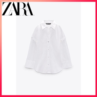 Zara ใหม่ เสื้อเชิ้ต คอปก แขนถอดออกได้ สีขาว สําหรับผู้หญิง