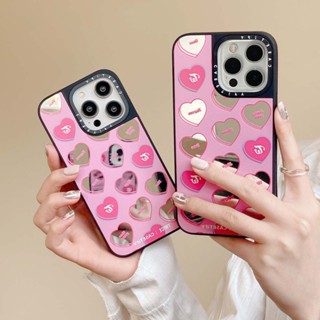 Casetify เคสโทรศัพท์มือถือแบบกระจก กันกระแทก ลายหัวใจ สีชมพู สําหรับ iPhone 14PROMAX 12PROMAX 11 12 12PRO 13 13PRO 13PROMAX 14PLUS 14PRO