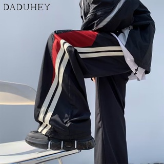 DaDuHey🔥 2023 New American Hip Hop High Waist Casual Pants Striped Stitching Sports Pants Mens and Womens Jogging Pants