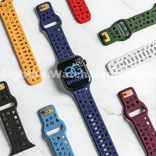สายนาฬิกาข้อมือซิลิโคน ลายตัวอักษร สีพื้น สําหรับ Smart Watches Series 8 Ultra Pro 7 6 SE 5 4 3 2 1 ขนาด 41 มม. 45 มม. 44 มม. 42 มม. 40 มม. 38 มม.